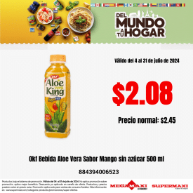 Okf Bebida Aloe Vera Sabor Mango sin azúcar 500 ml