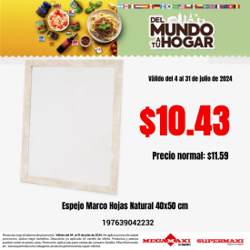 Espejo Marco Hojas Natural 40×50 cm