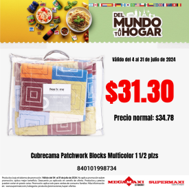 Cubrecama Patchwork Blocks Multicolor 1 1/2 plzs