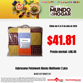 Cubrecama Patchwork Blocks Multicolor 2 plzs