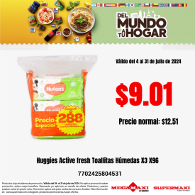 Huggies Active fresh Toallitas Húmedas X3 X96