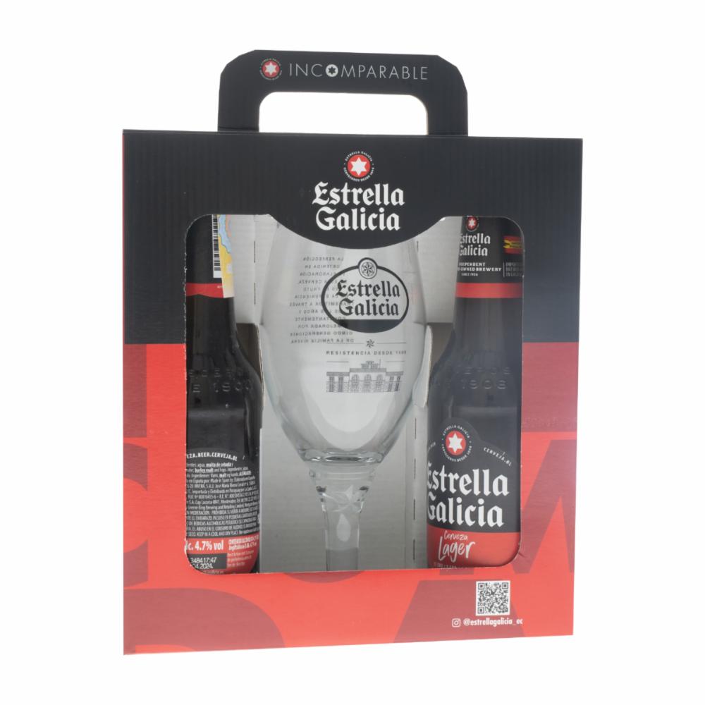 Cerveza Lager + Copa De Vidrio Estrella Galicia Pack X2 330 Ml