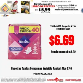 Nosotras Toallas Femeninas Invisible Rapigel Aloe X 40