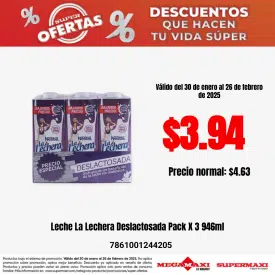 Leche La Lechera Deslactosada Pack X 3 946ml